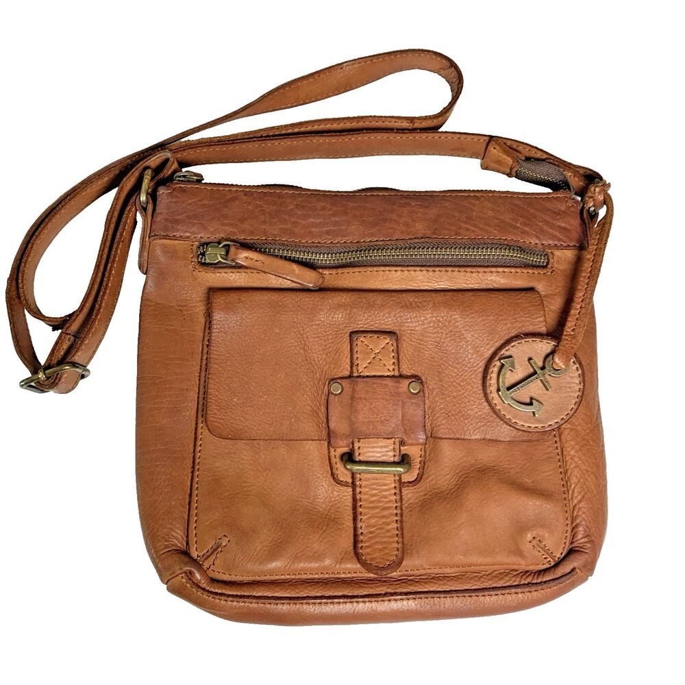 Harbour 2nd Hazel Leather Brown Crossbody Distressed Messenger Buckle Bag 10x10